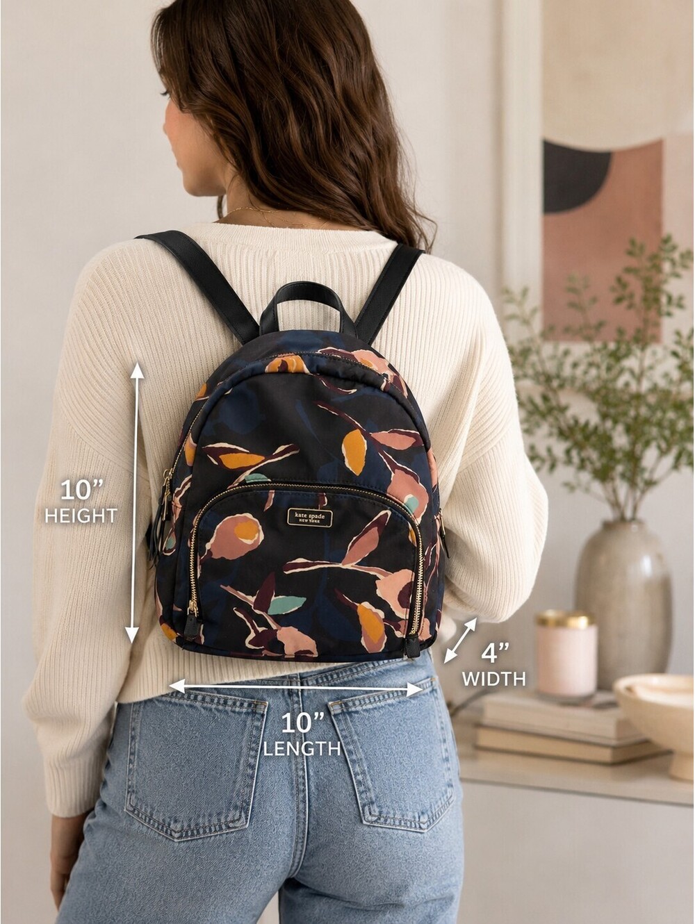 Kate Spade Chelsea Floral Nylon Backpack Black Multi Travel Bag 10"